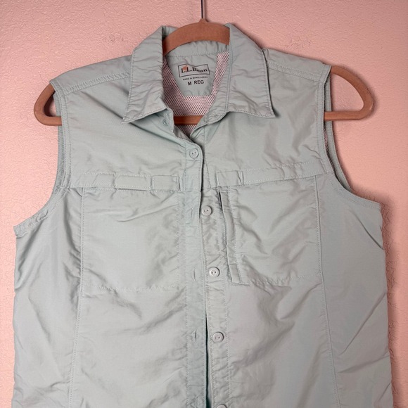 LL Bean Womens Sleeveless Button Down Shirt Vest Utility Outdoor Blue M - Picture 5 of 7